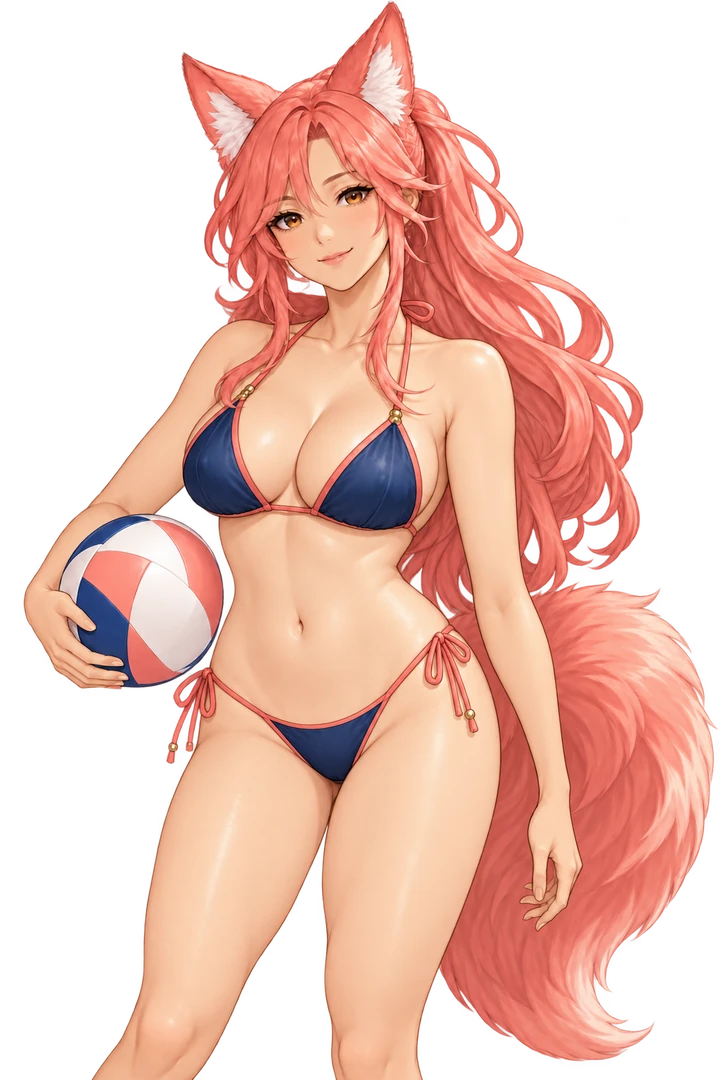 Adult Hina, the pink-haired beach captain, in sports swimwear
